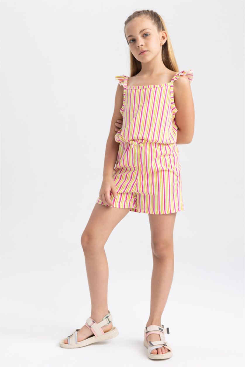 بنات أبيض جمبسوت بناتي قطن بقصة عادية بدون أكمام