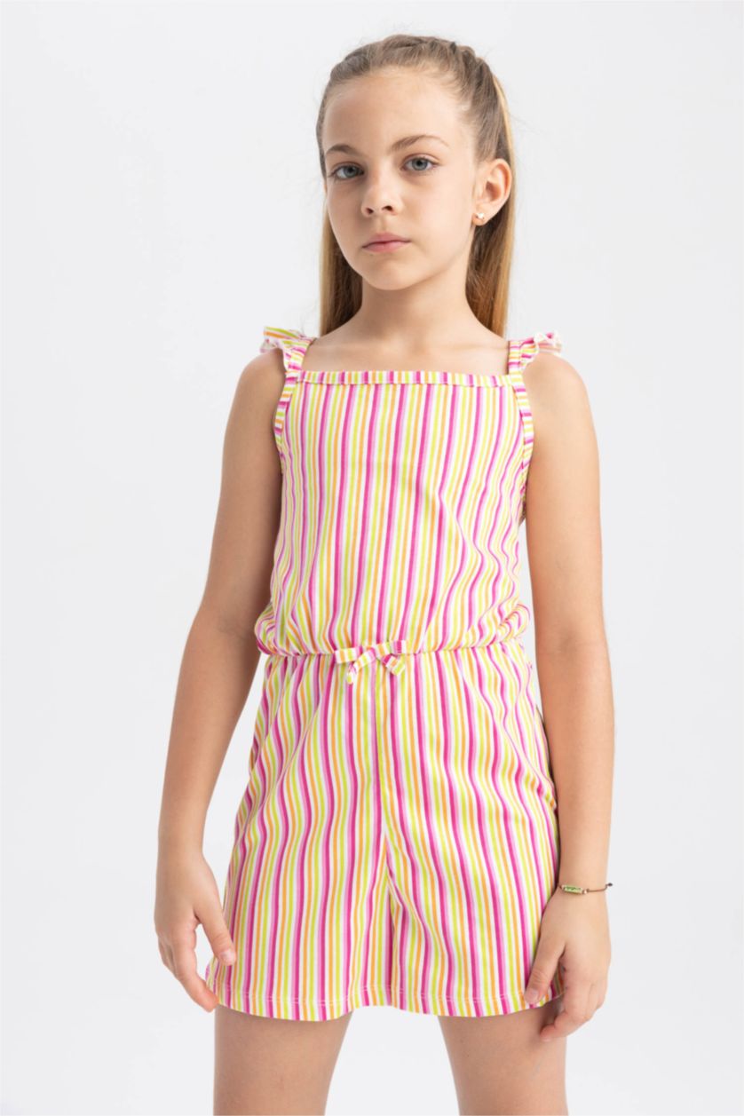 بنات أبيض جمبسوت بناتي قطن بقصة عادية بدون أكمام