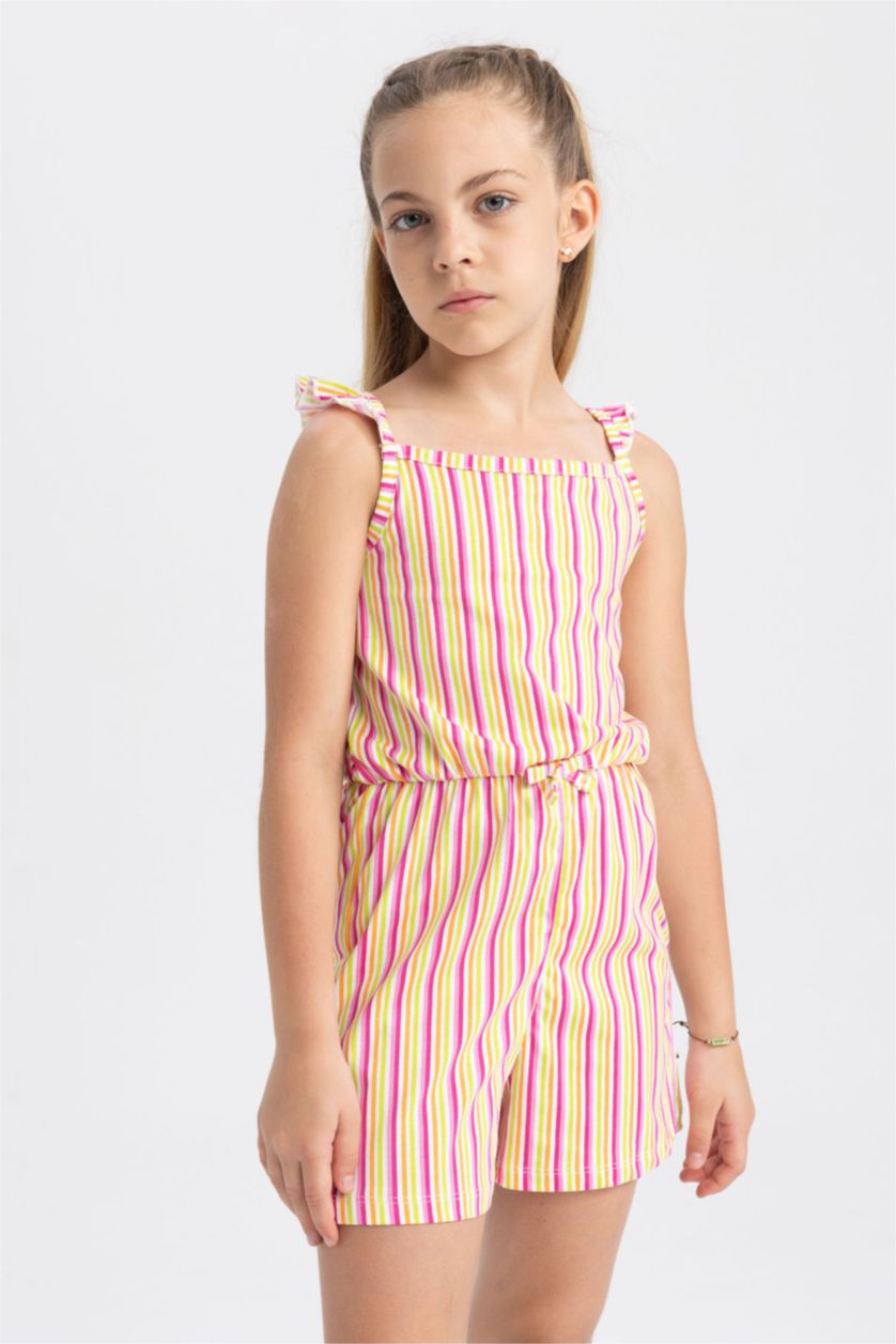 بنات أبيض جمبسوت بناتي قطن بقصة عادية بدون أكمام