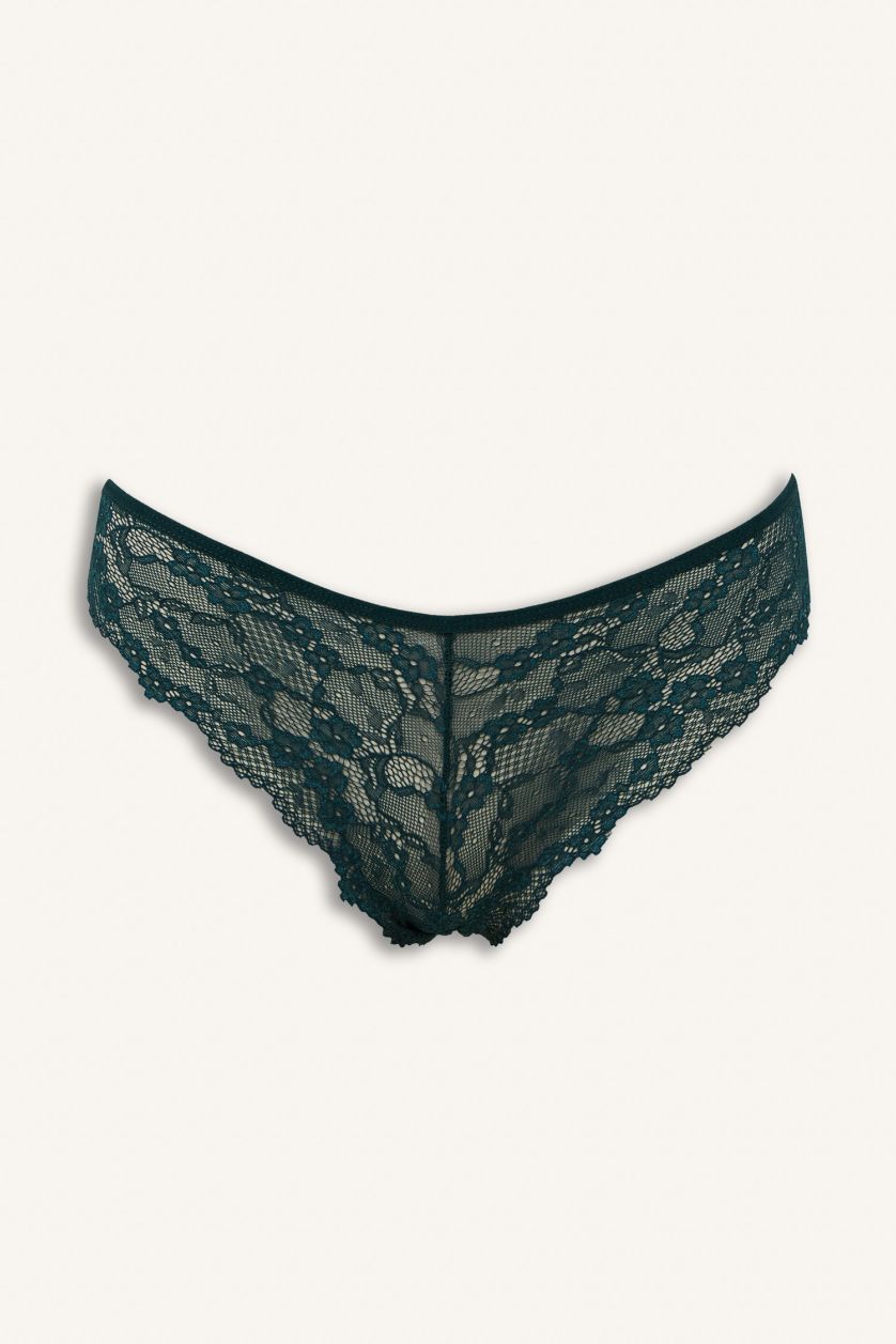 Woman Dark Green Fall in Love Lace Brazilian Panty