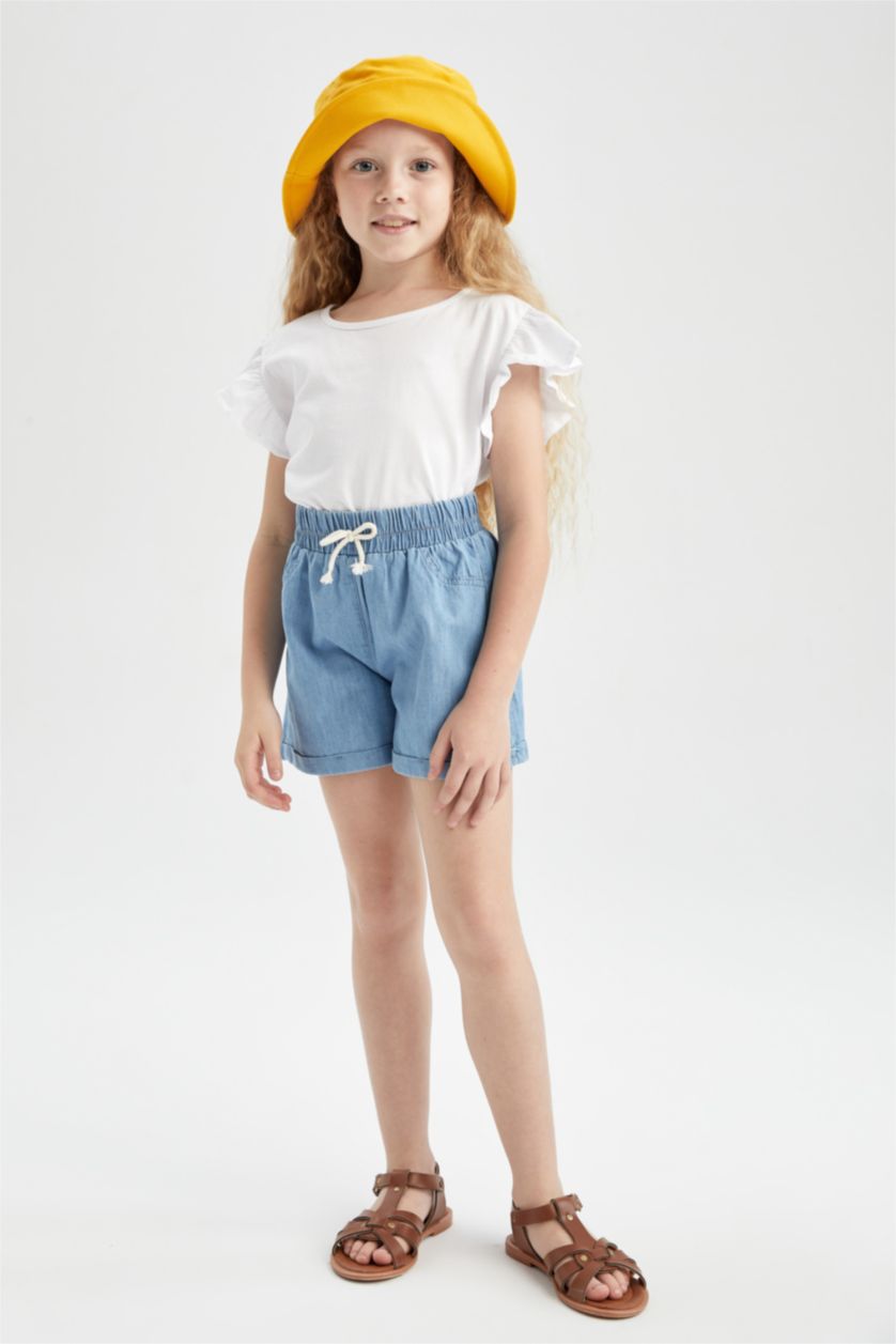 FILLES BLEU Clair Short en jean à taille élastique coupe décontractée pour fille