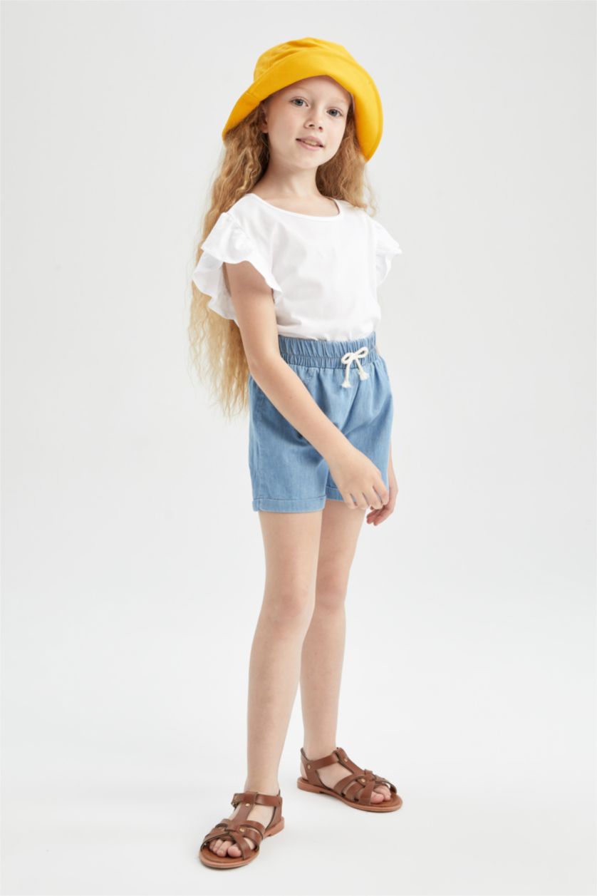 FILLES BLEU Clair Short en jean à taille élastique coupe décontractée pour fille