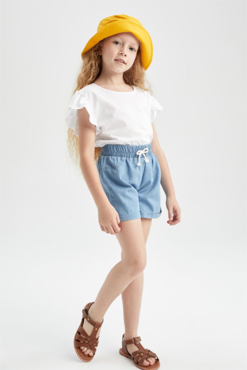 FILLES BLEU Clair Short en jean à taille élastique coupe décontractée pour fille