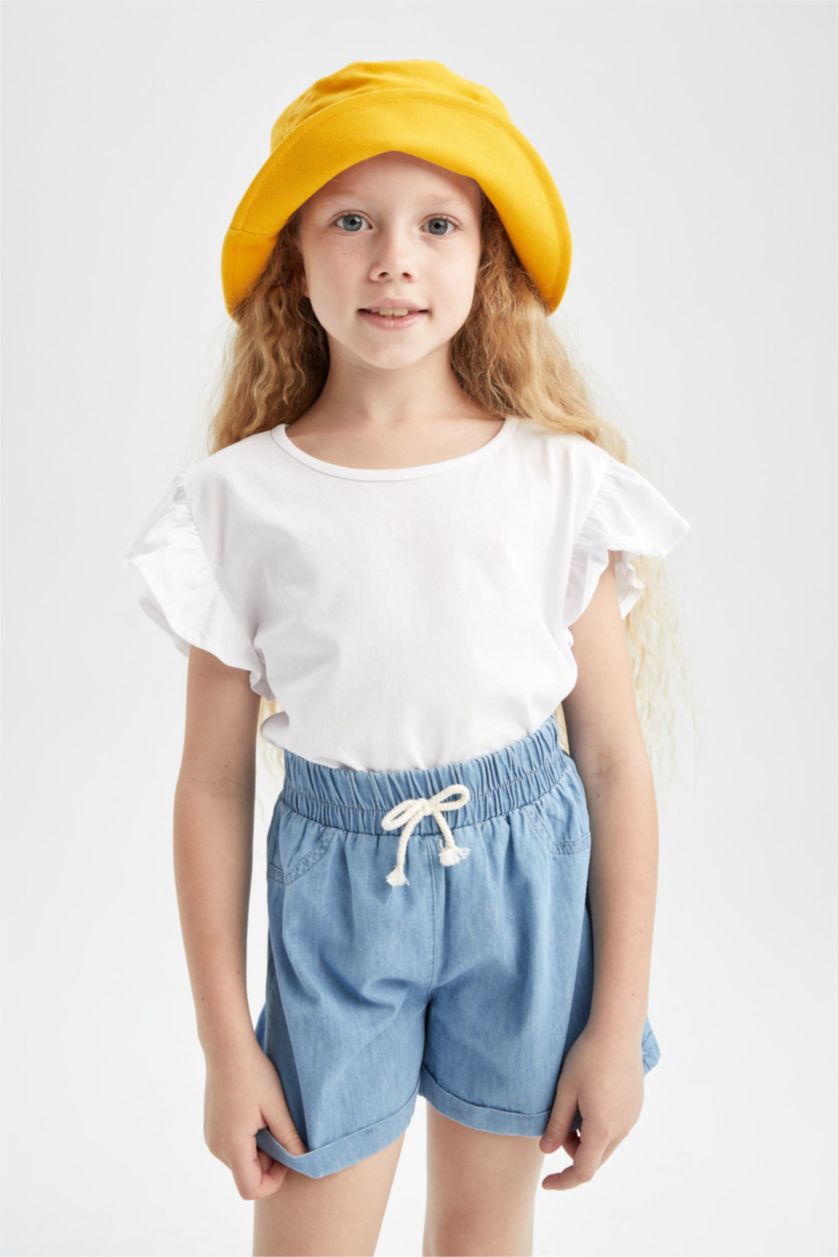 FILLES BLEU Clair Short en jean à taille élastique coupe décontractée pour fille