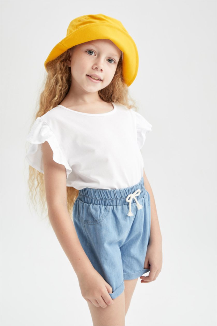 FILLES BLEU Clair Short en jean à taille élastique coupe décontractée pour fille