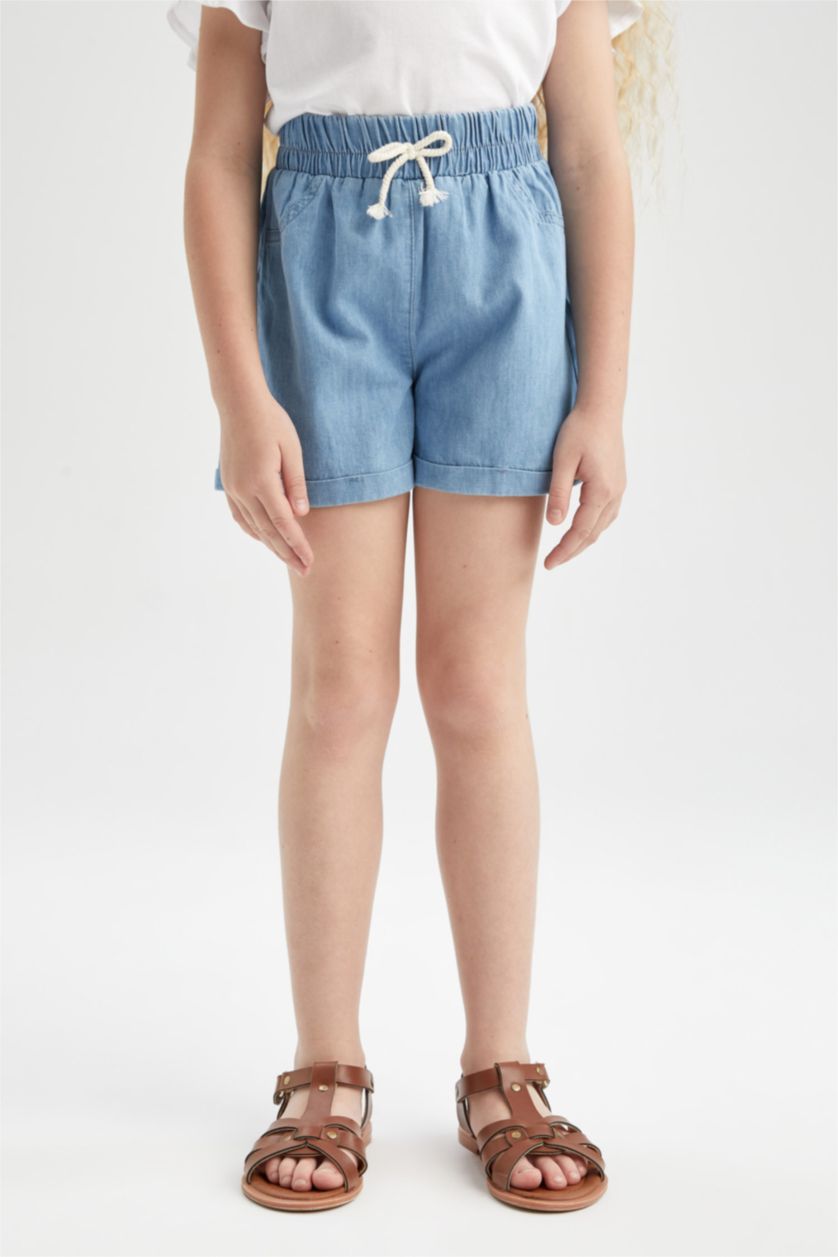 FILLES BLEU Clair Short en jean à taille élastique coupe décontractée pour fille