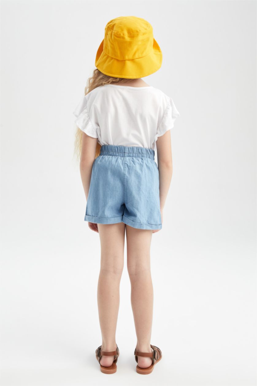 FILLES BLEU Clair Short en jean à taille élastique coupe décontractée pour fille