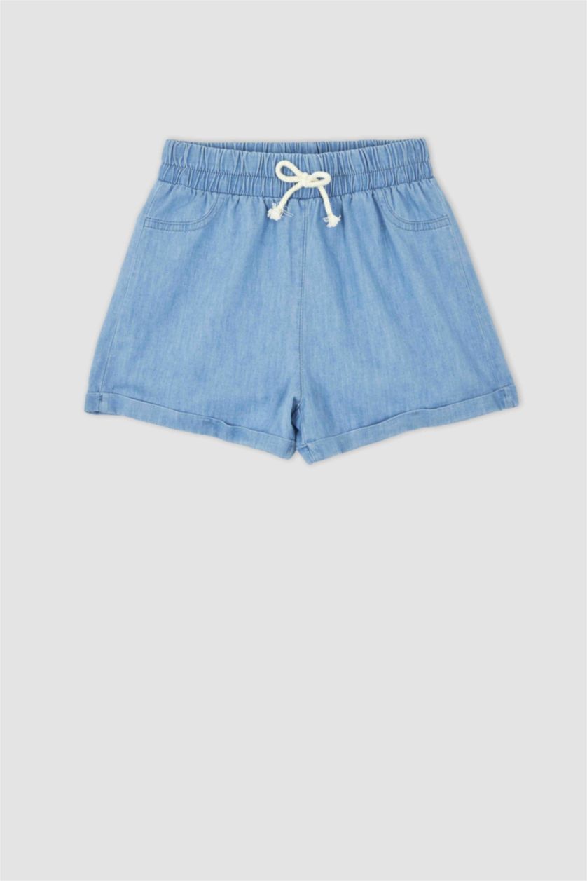 FILLES BLEU Clair Short en jean à taille élastique coupe décontractée pour fille