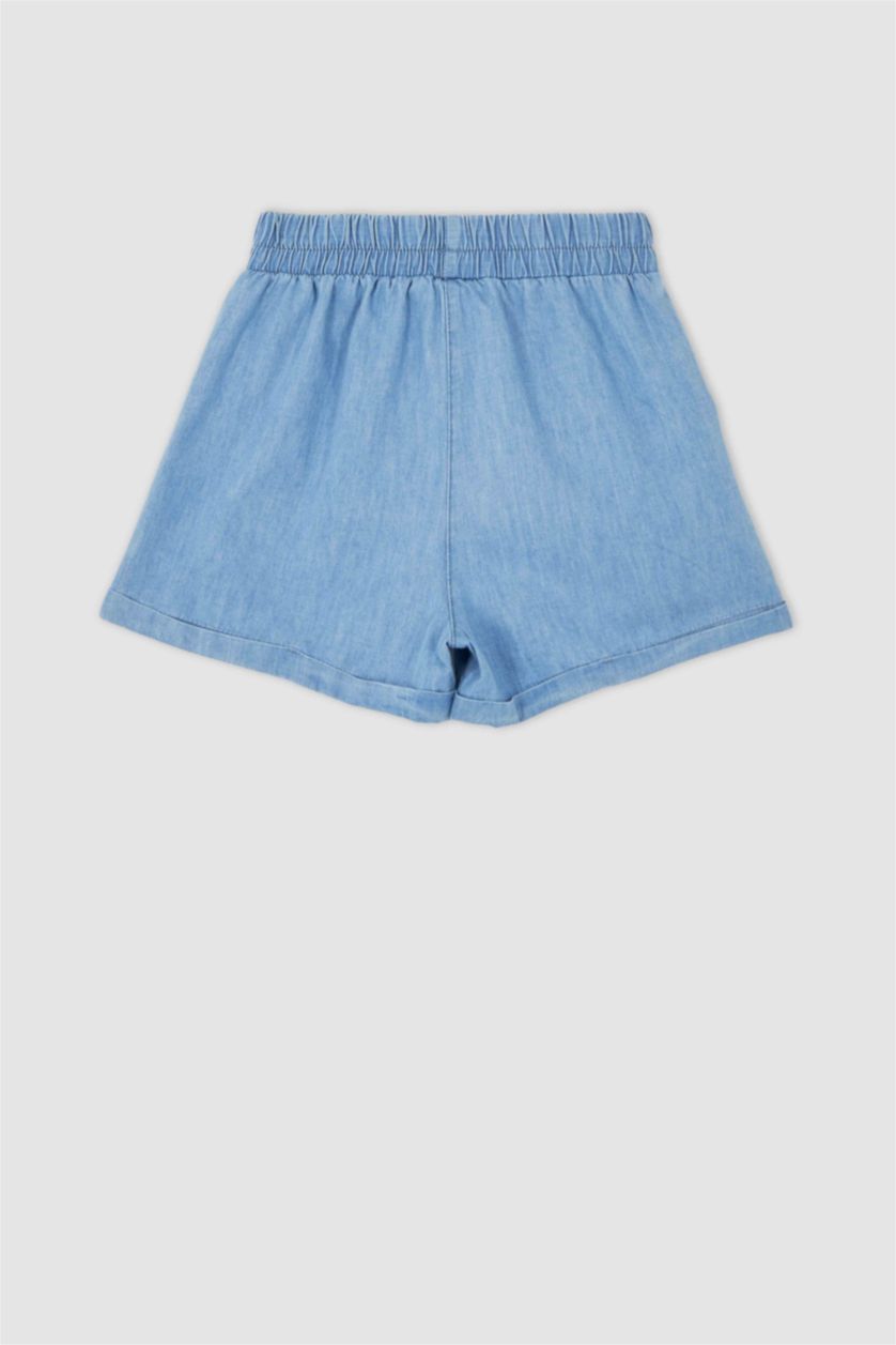 FILLES BLEU Clair Short en jean à taille élastique coupe décontractée pour fille