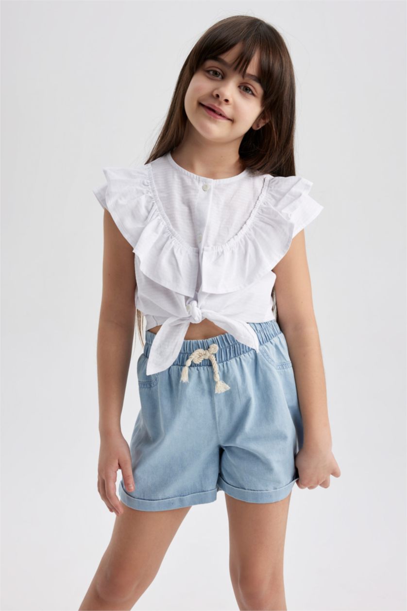 FILLES Bleu Short en Jean à taille élastique pour Fille