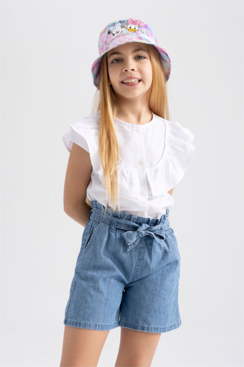 بنات أزرق فاتح شورت جينز بناتي بيبرباج  بحزام وخصر مرن