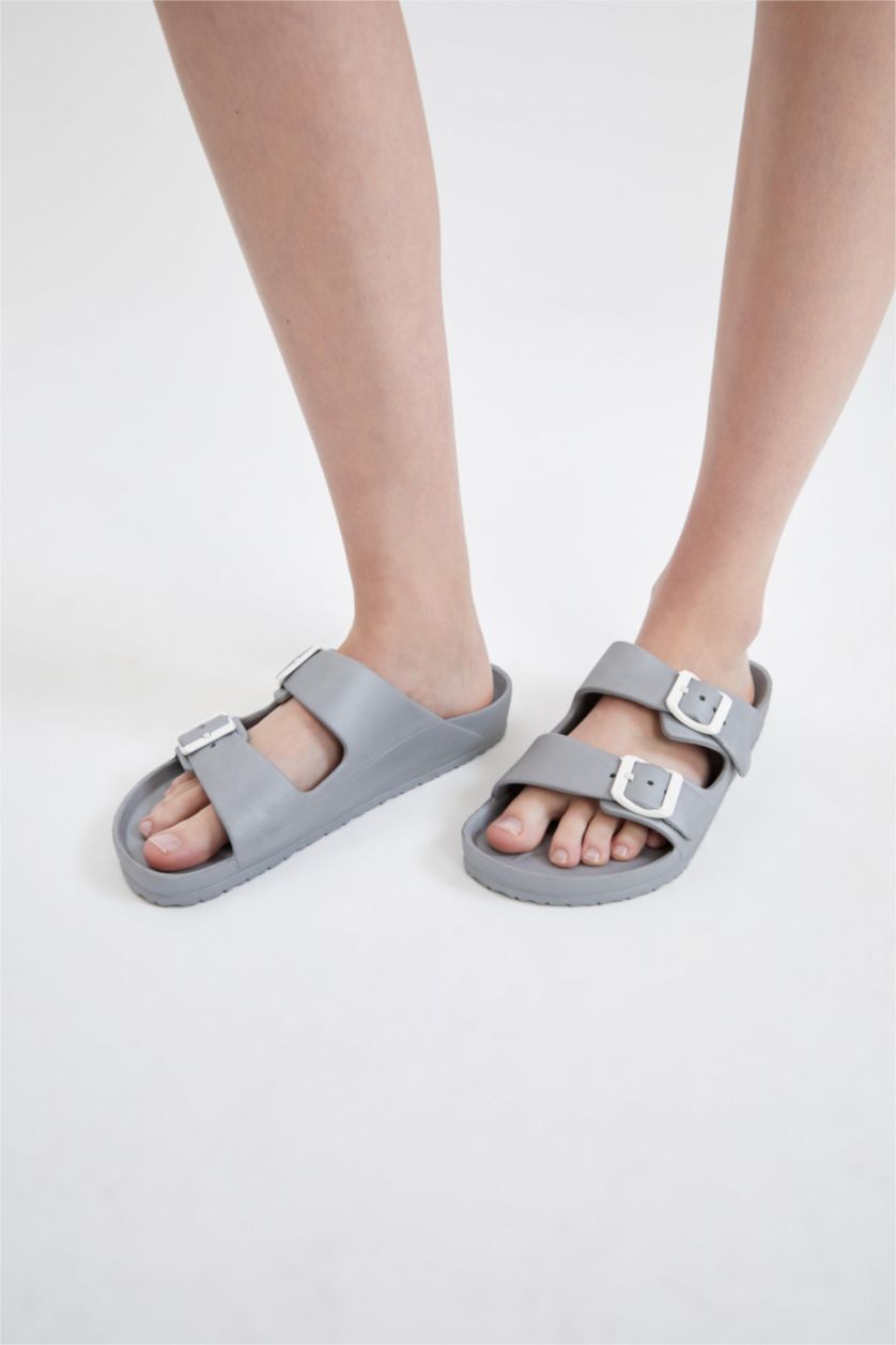 Женщины Серебряный Сланцы Eva на двойном ремешке для женщин