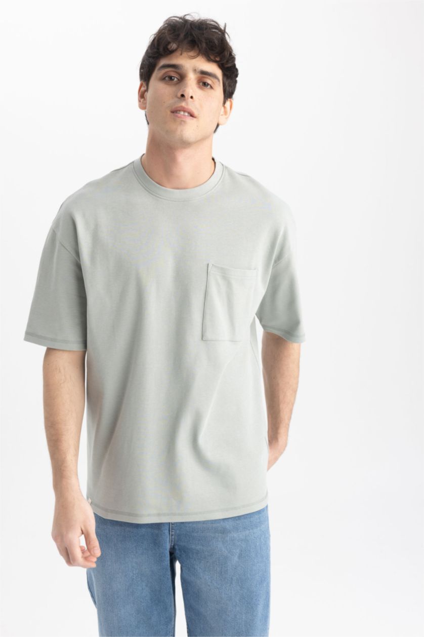 Мужчины Светло-зеленый Футболка оверсайз с круглым вырезом из 100% хлопка