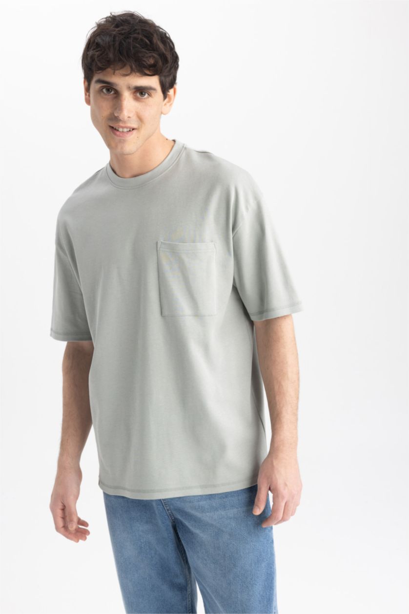 Мужчины Светло-зеленый Футболка оверсайз с круглым вырезом из 100% хлопка