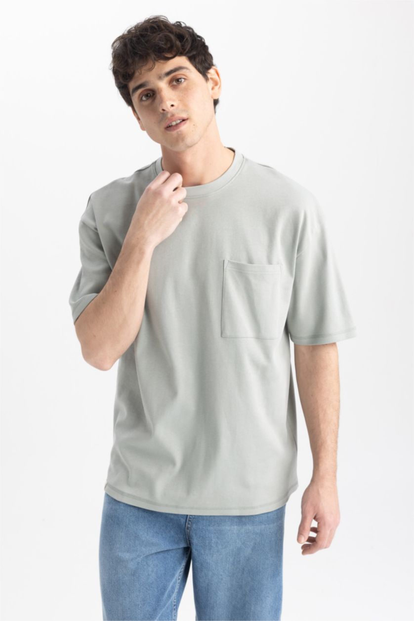 Мужчины Светло-зеленый Футболка оверсайз с круглым вырезом из 100% хлопка