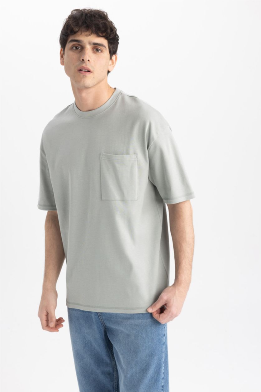 Мужчины Светло-зеленый Футболка оверсайз с круглым вырезом из 100% хлопка