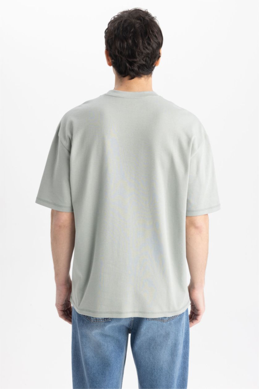 Мужчины Светло-зеленый Футболка оверсайз с круглым вырезом из 100% хлопка