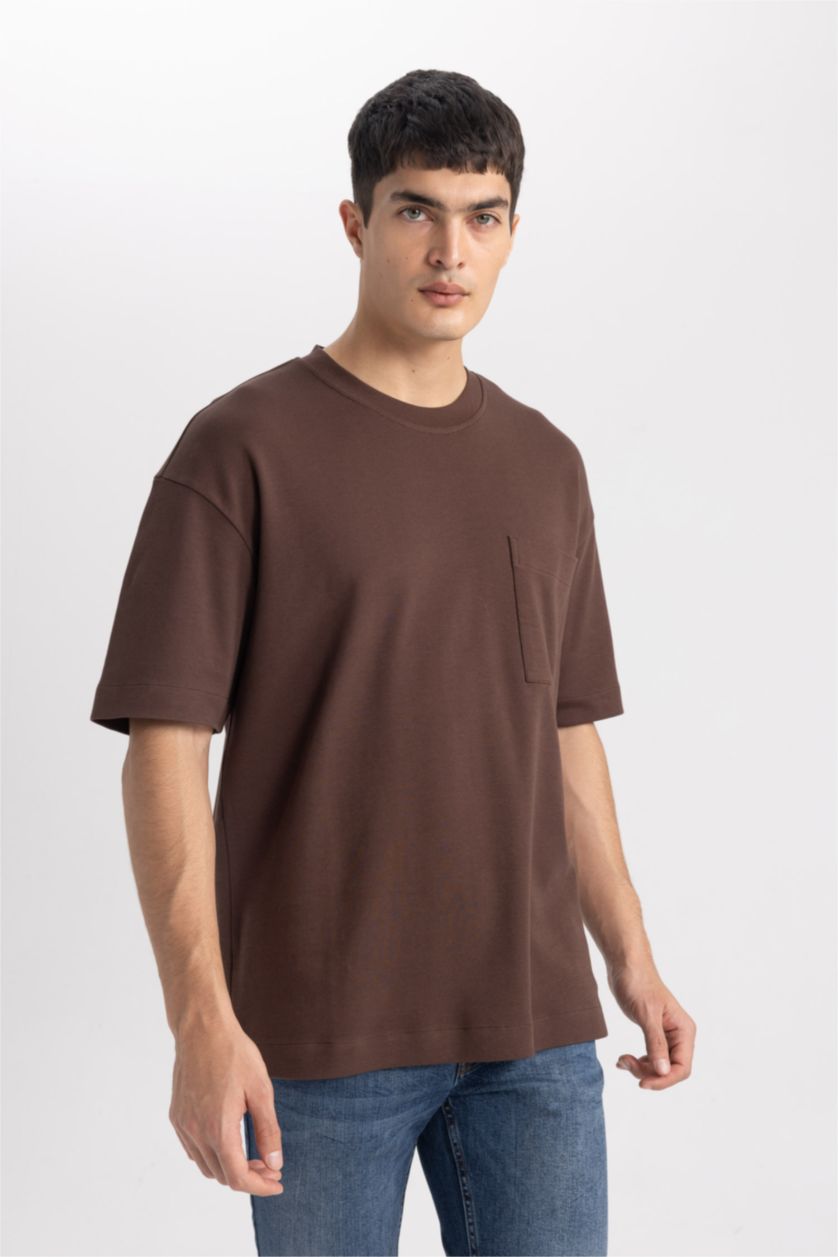 MAN Brown Oversize Fit Crew Neck Cotton Premium T-Shirt
