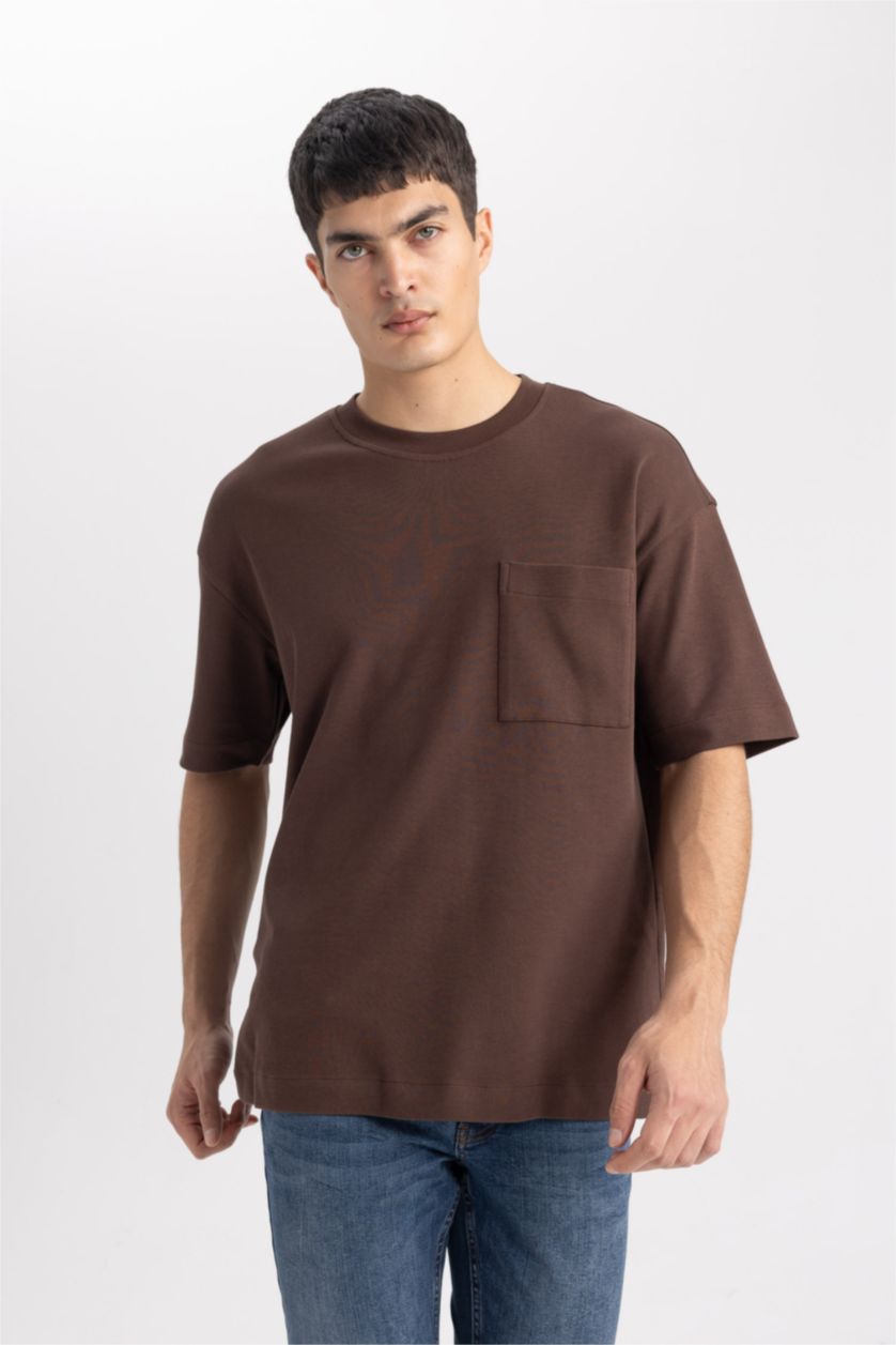 MAN Brown Oversize Fit Crew Neck Cotton Premium T-Shirt