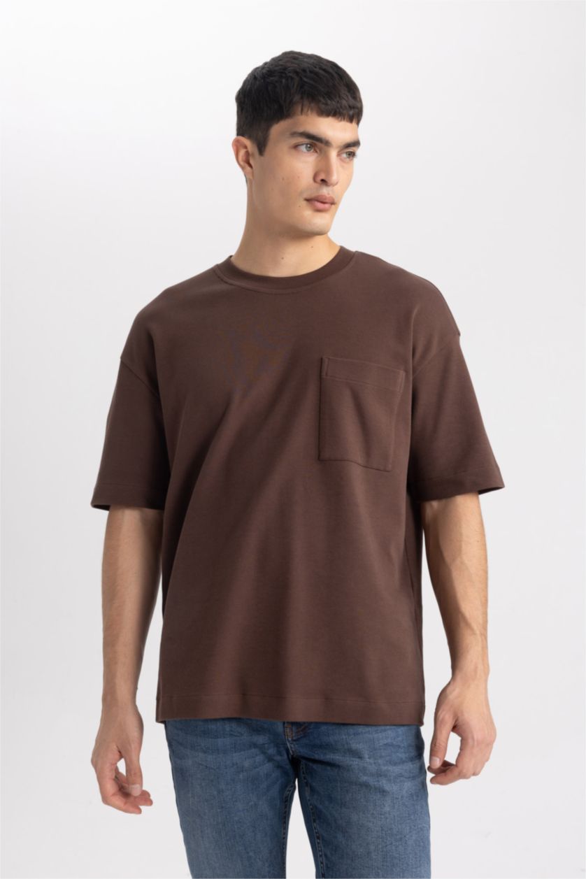 MAN Brown Oversize Fit Crew Neck Cotton Premium T-Shirt