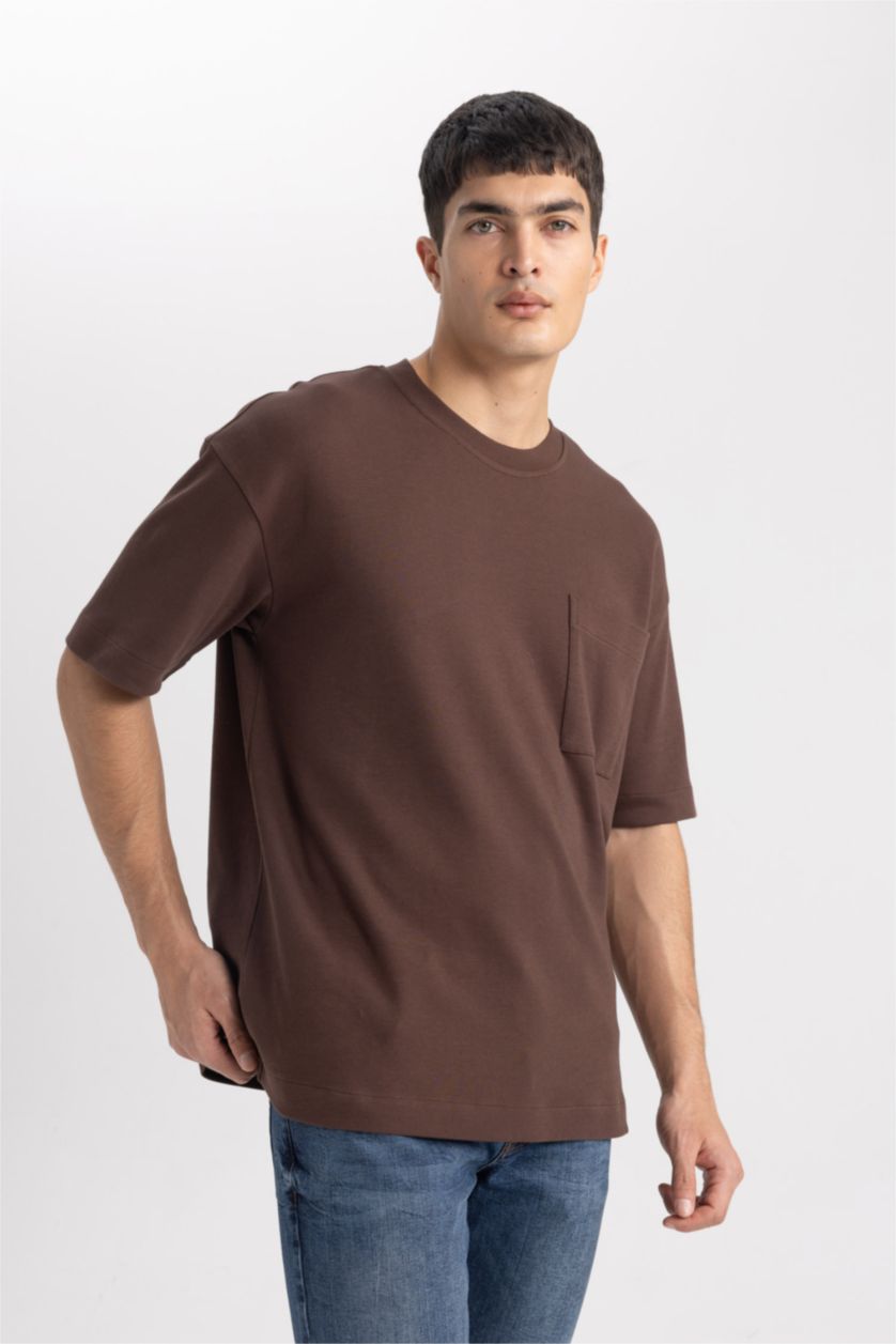 MAN Brown Oversize Fit Crew Neck Cotton Premium T-Shirt