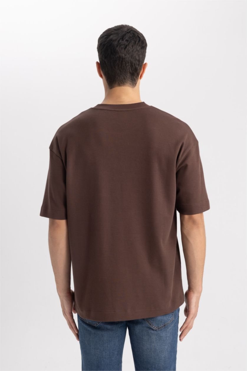 MAN Brown Oversize Fit Crew Neck Cotton Premium T-Shirt