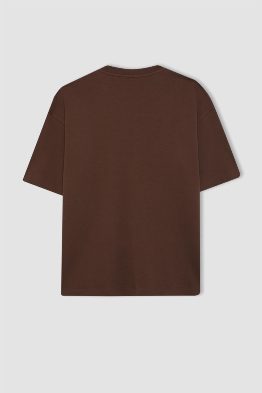 MAN Brown Oversize Fit Crew Neck Cotton Premium T-Shirt