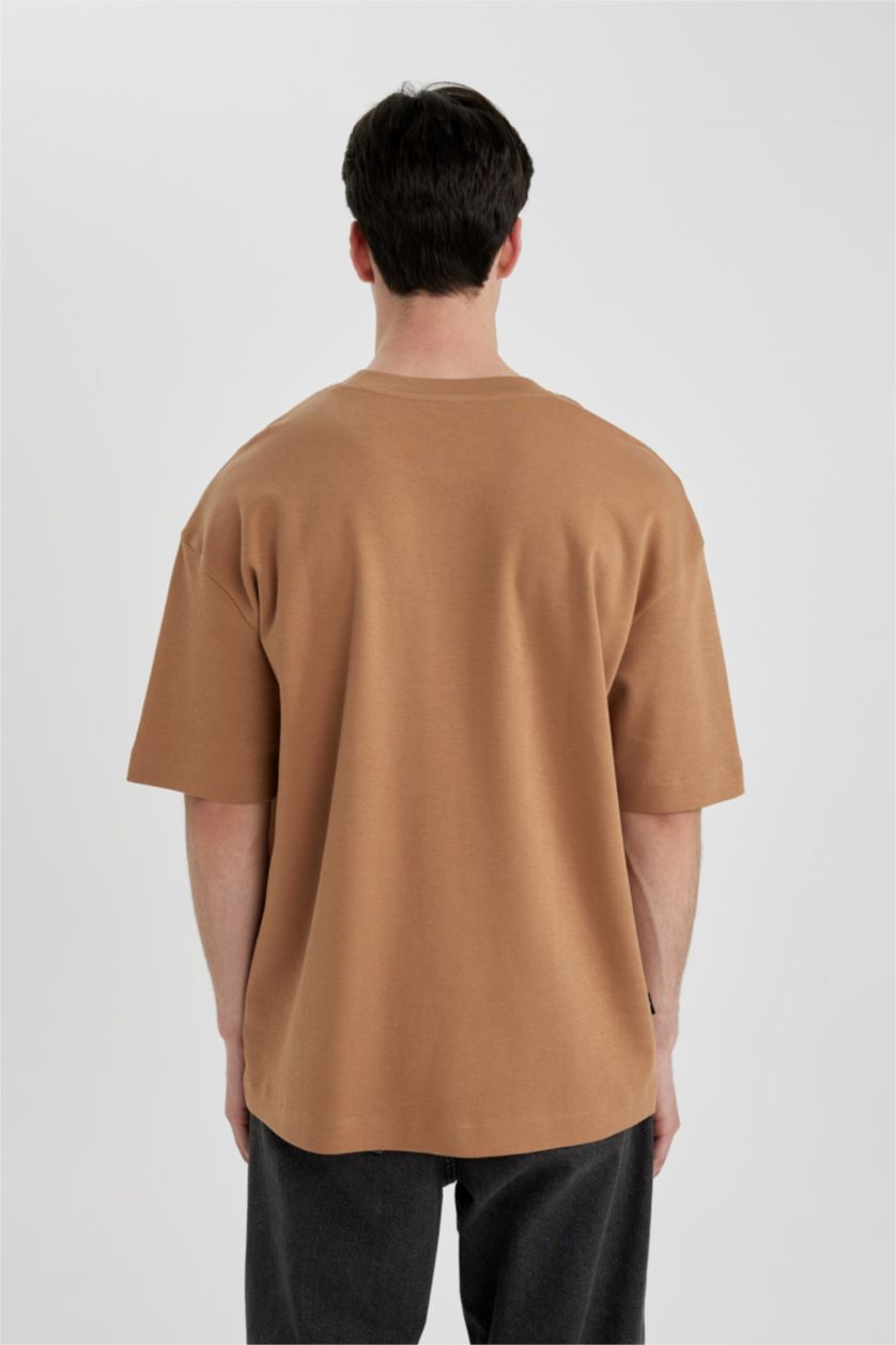 Мужчины Верблюжья шерсть Футболка оверсайз с круглым вырезом