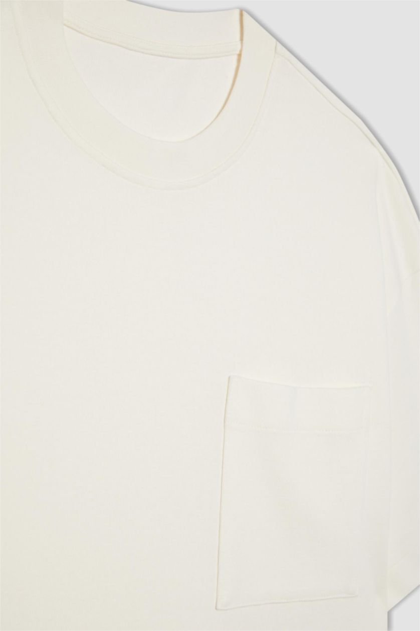 رجالي بيج فاتح تيشيرت اوفر سايز قطن بيزك بريميوم وياقة مستديرة