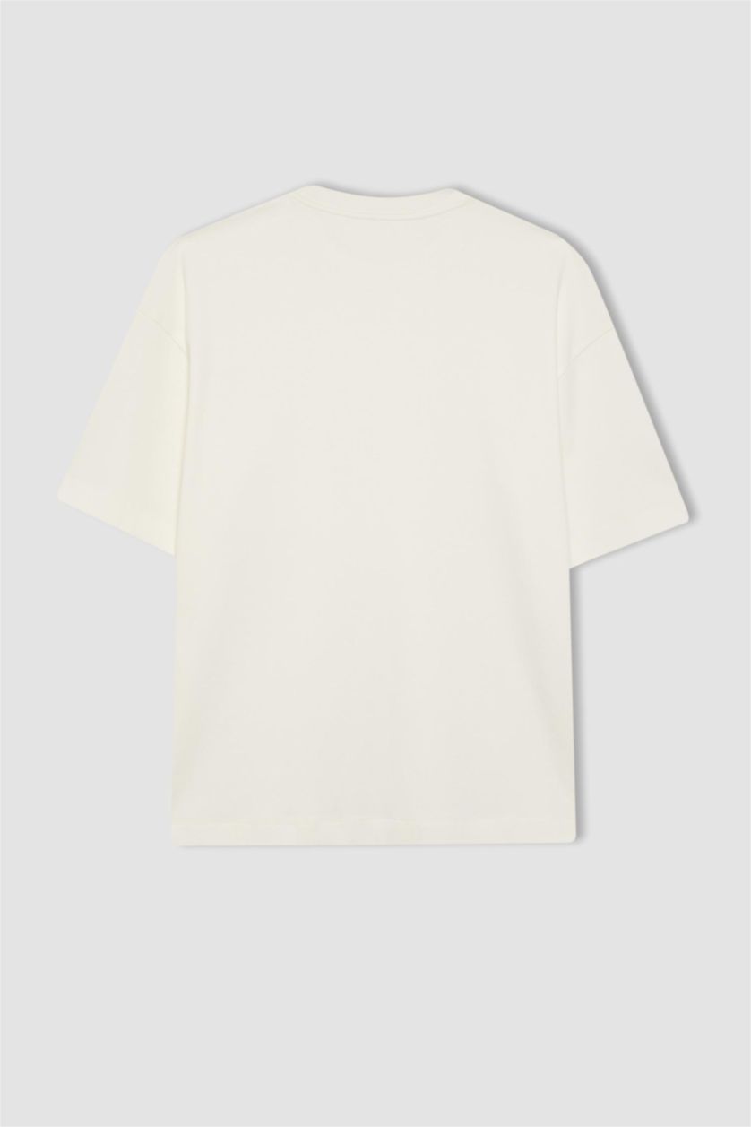 رجالي بيج فاتح تيشيرت اوفر سايز قطن بيزك بريميوم وياقة مستديرة