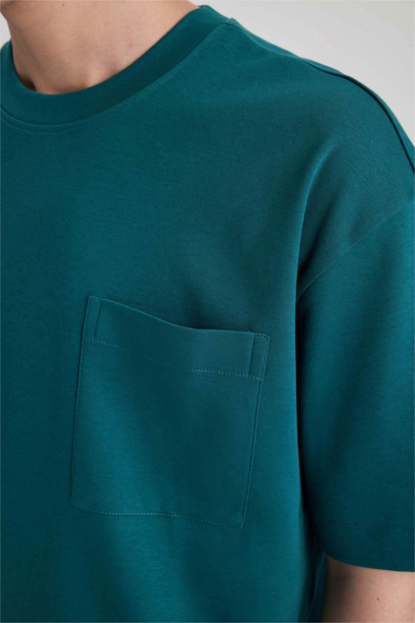 Erkek Koyu Yeşil Oversıze Kısa Kollu Tişört