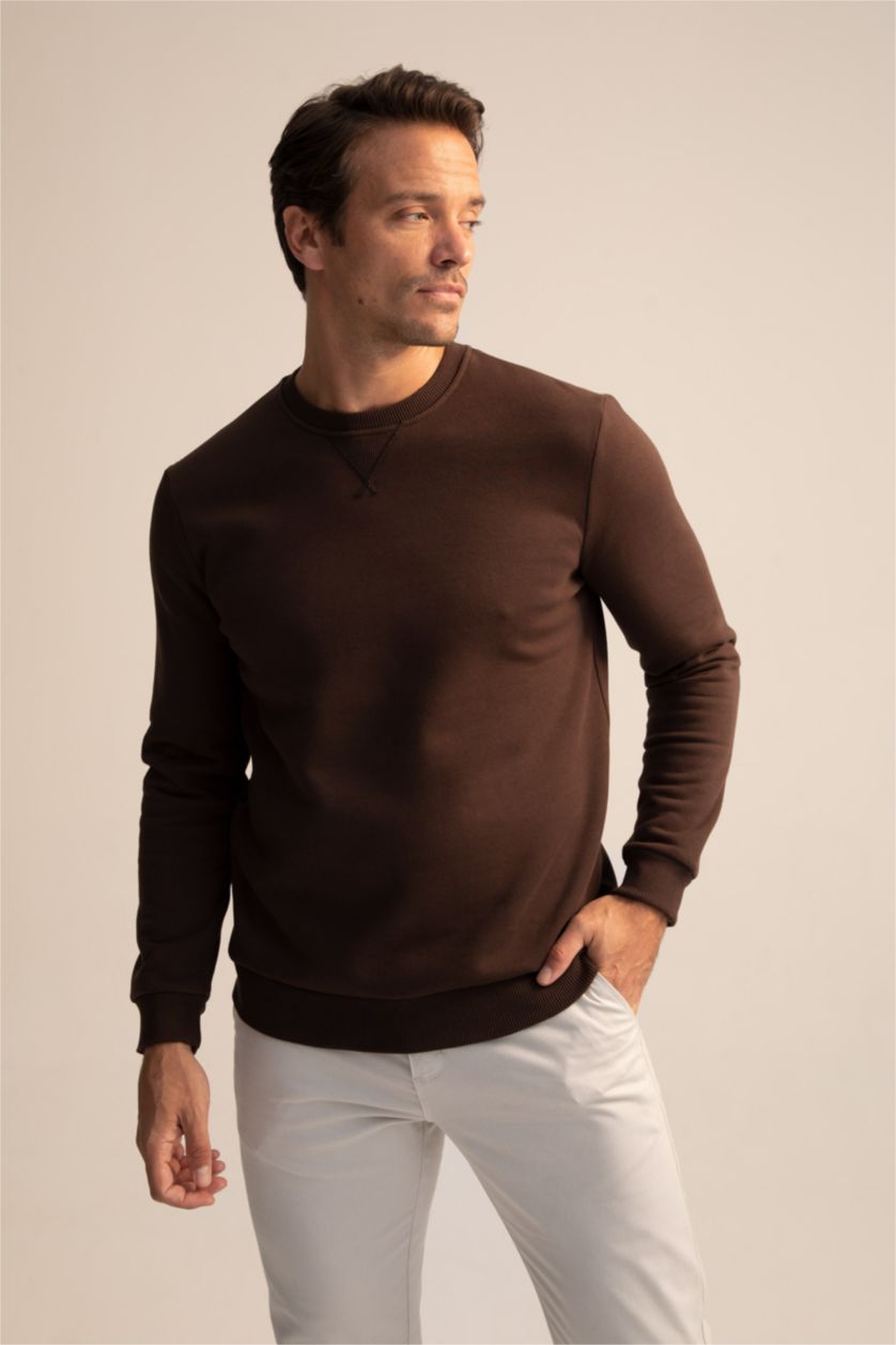 HOMME Marron Sweat Basique Coupe Classique À Col Rond