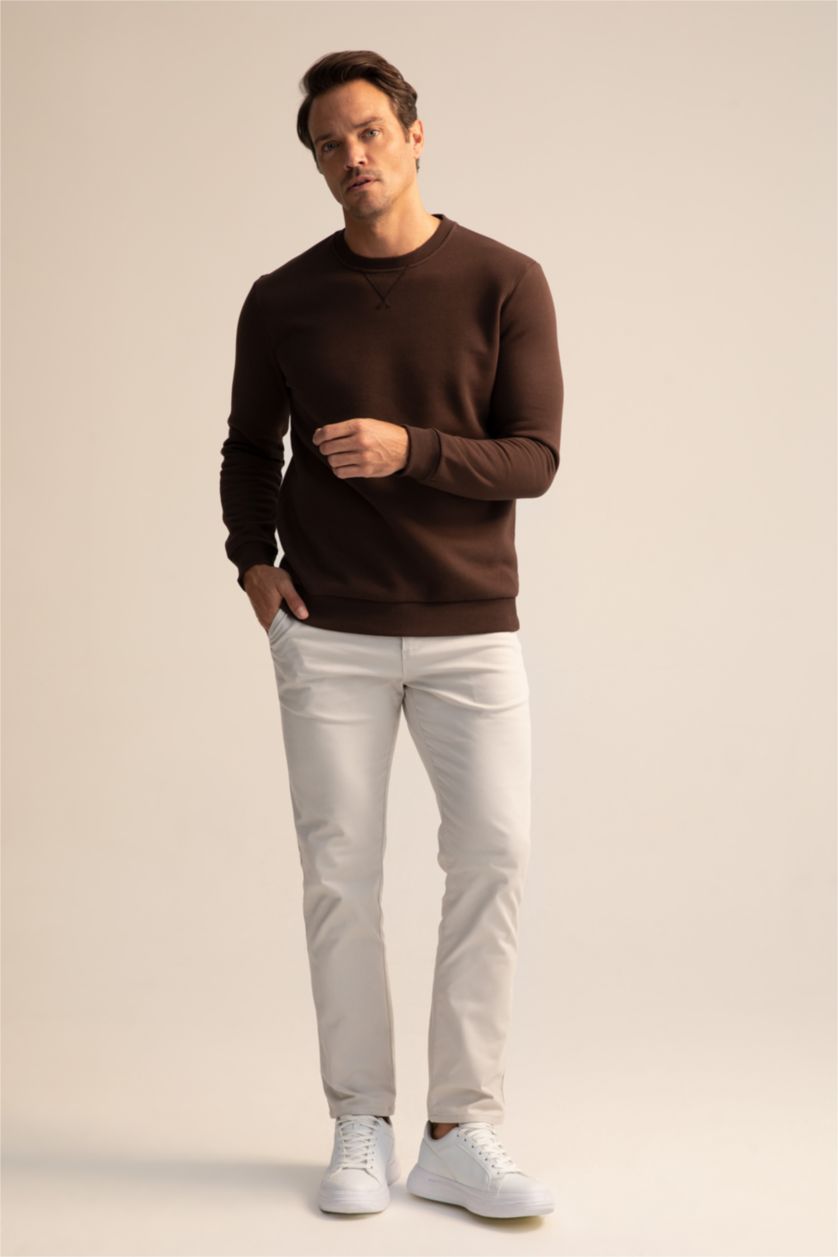 HOMME Marron Sweat Basique Coupe Classique À Col Rond