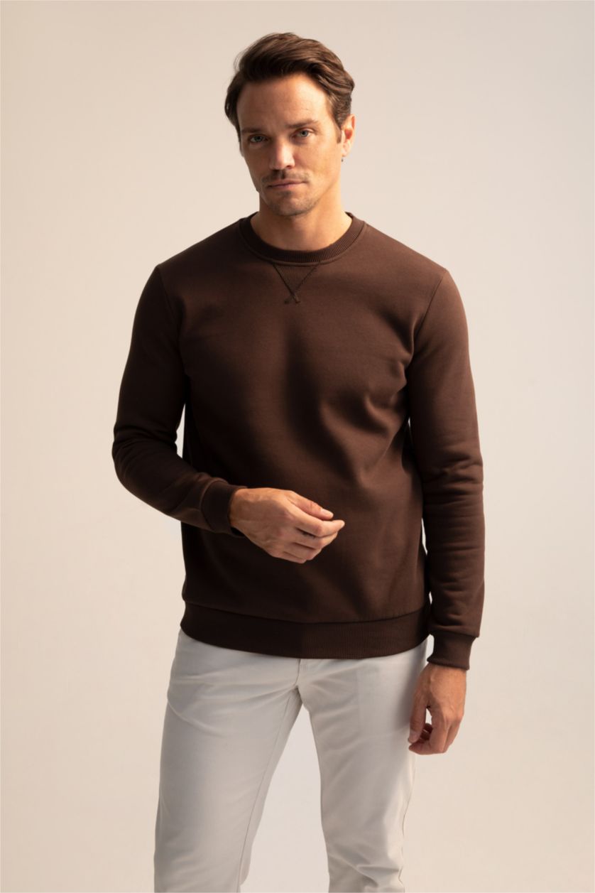 HOMME Marron Sweat Basique Coupe Classique À Col Rond