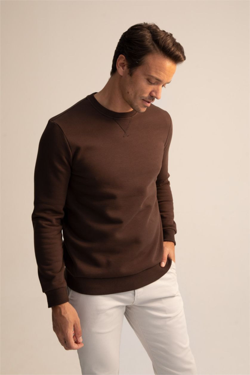 HOMME Marron Sweat Basique Coupe Classique À Col Rond