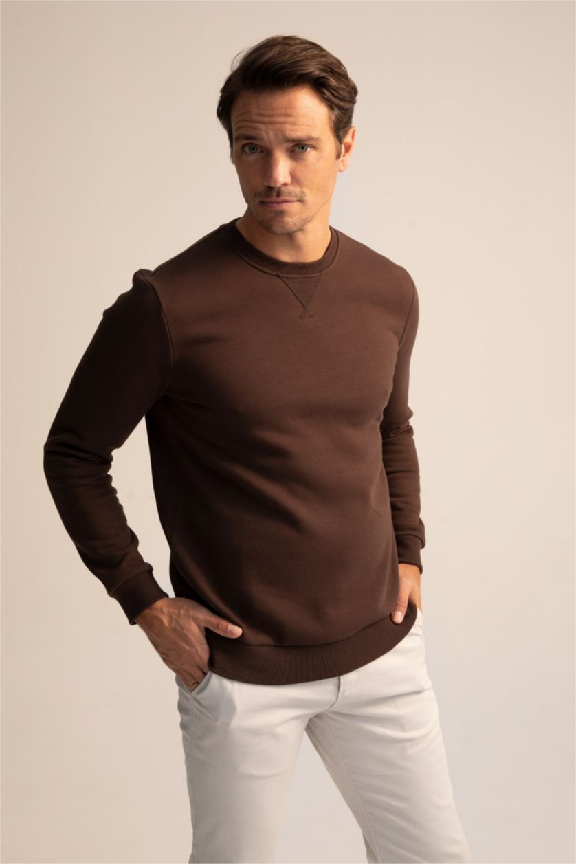 HOMME Marron Sweat Basique Coupe Classique À Col Rond