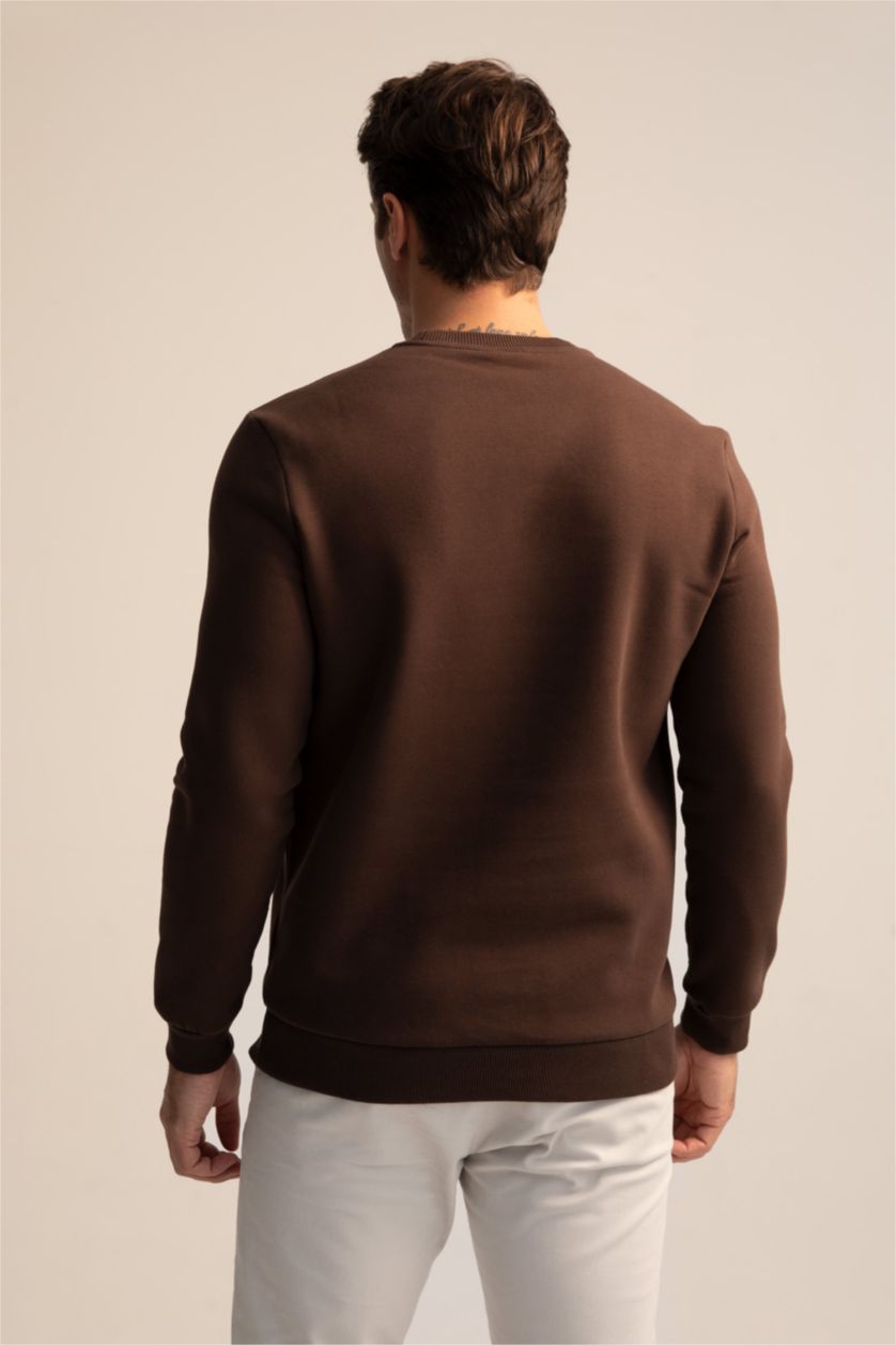 HOMME Marron Sweat Basique Coupe Classique À Col Rond
