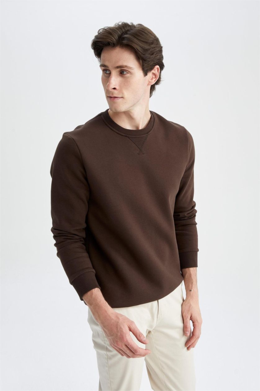 HOMME Marron Sweat Basique Coupe Classique À Col Rond