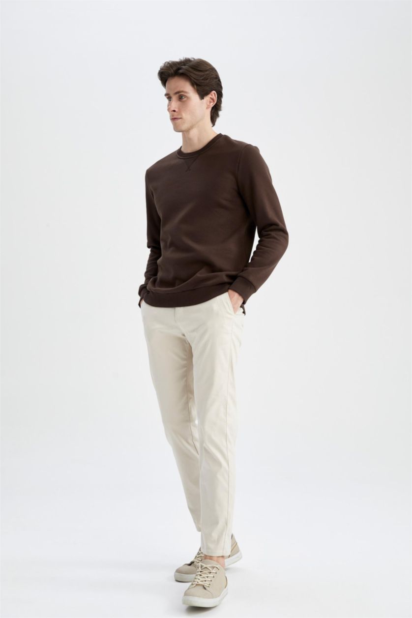 HOMME Marron Sweat Basique Coupe Classique À Col Rond