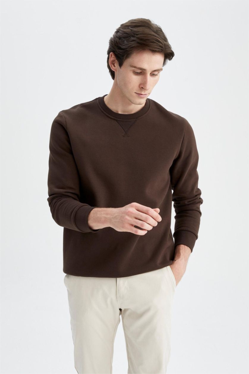 HOMME Marron Sweat Basique Coupe Classique À Col Rond