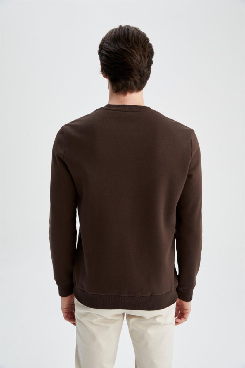 HOMME Marron Sweat Basique Coupe Classique À Col Rond