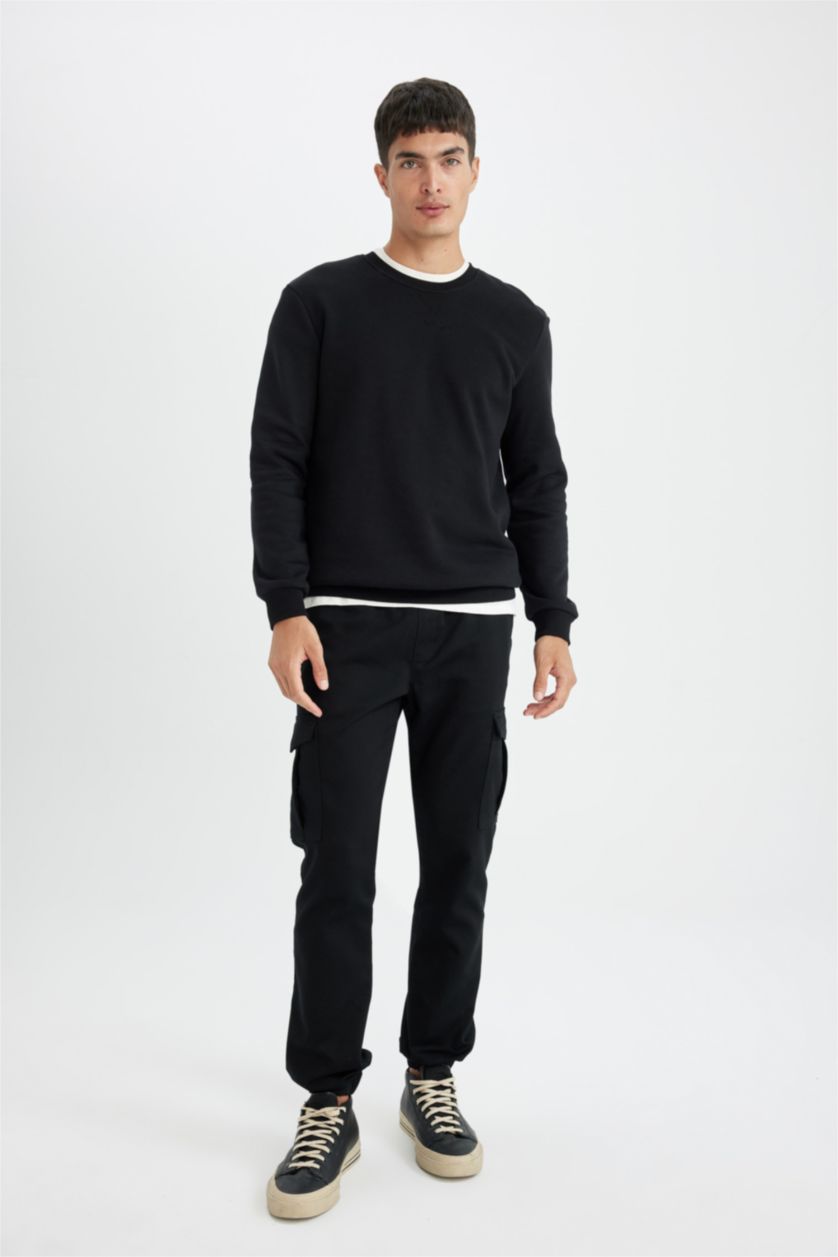MAN Black Regular Fit Thick Sweatshirt Fabric Sweatshirt
