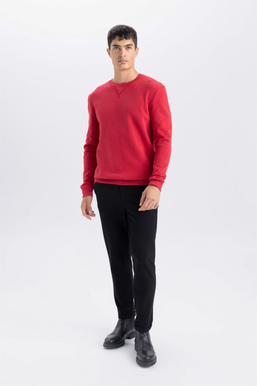 MAN Red Regular Fit Crew Neck Thick Basic Sweatshirt