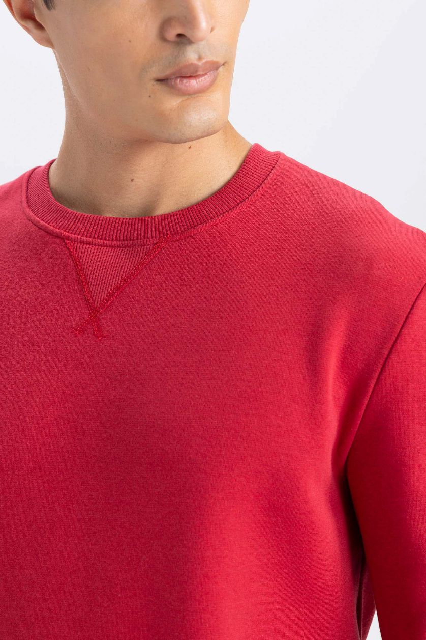 MAN Red Regular Fit Crew Neck Thick Basic Sweatshirt