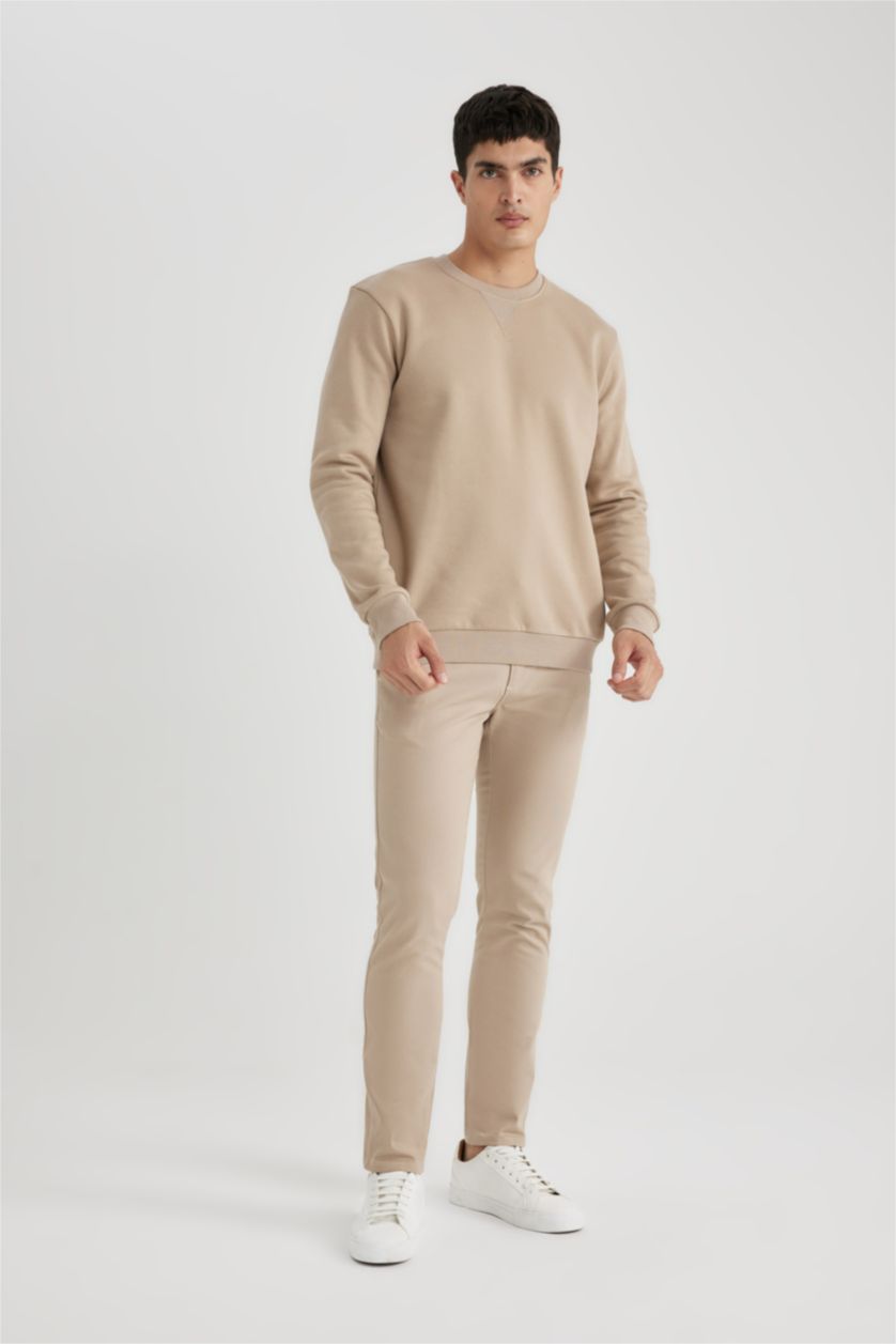 HOMME Beige Sweat-shirt en coton basique à Col rond et à coupe régulière