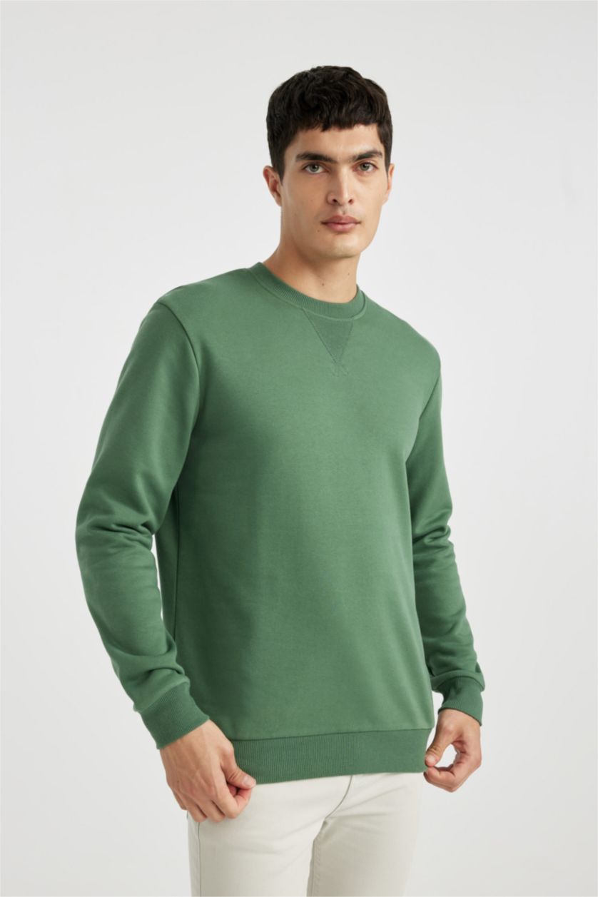 HOMME Vert Sweatshirt Coton Basique Coupe Régulière Col Rond