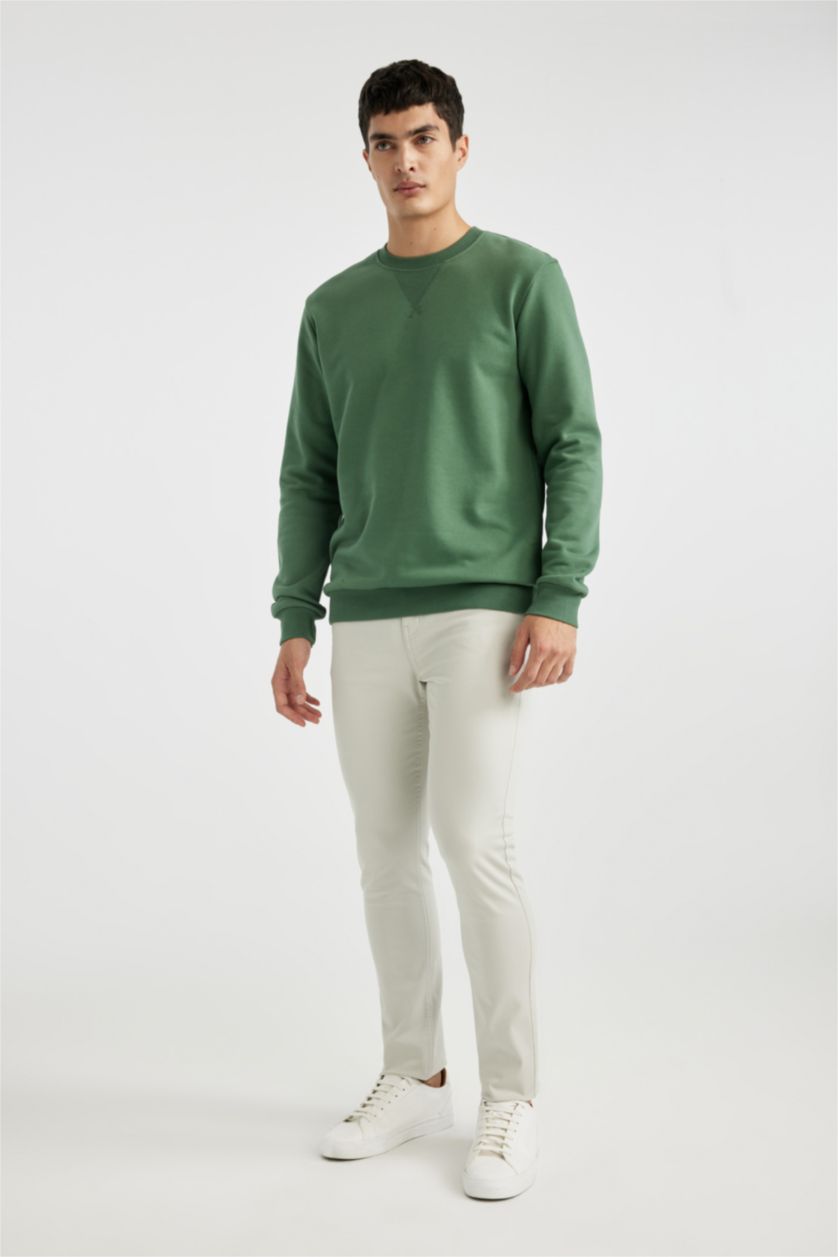 HOMME Vert Sweatshirt Coton Basique Coupe Régulière Col Rond