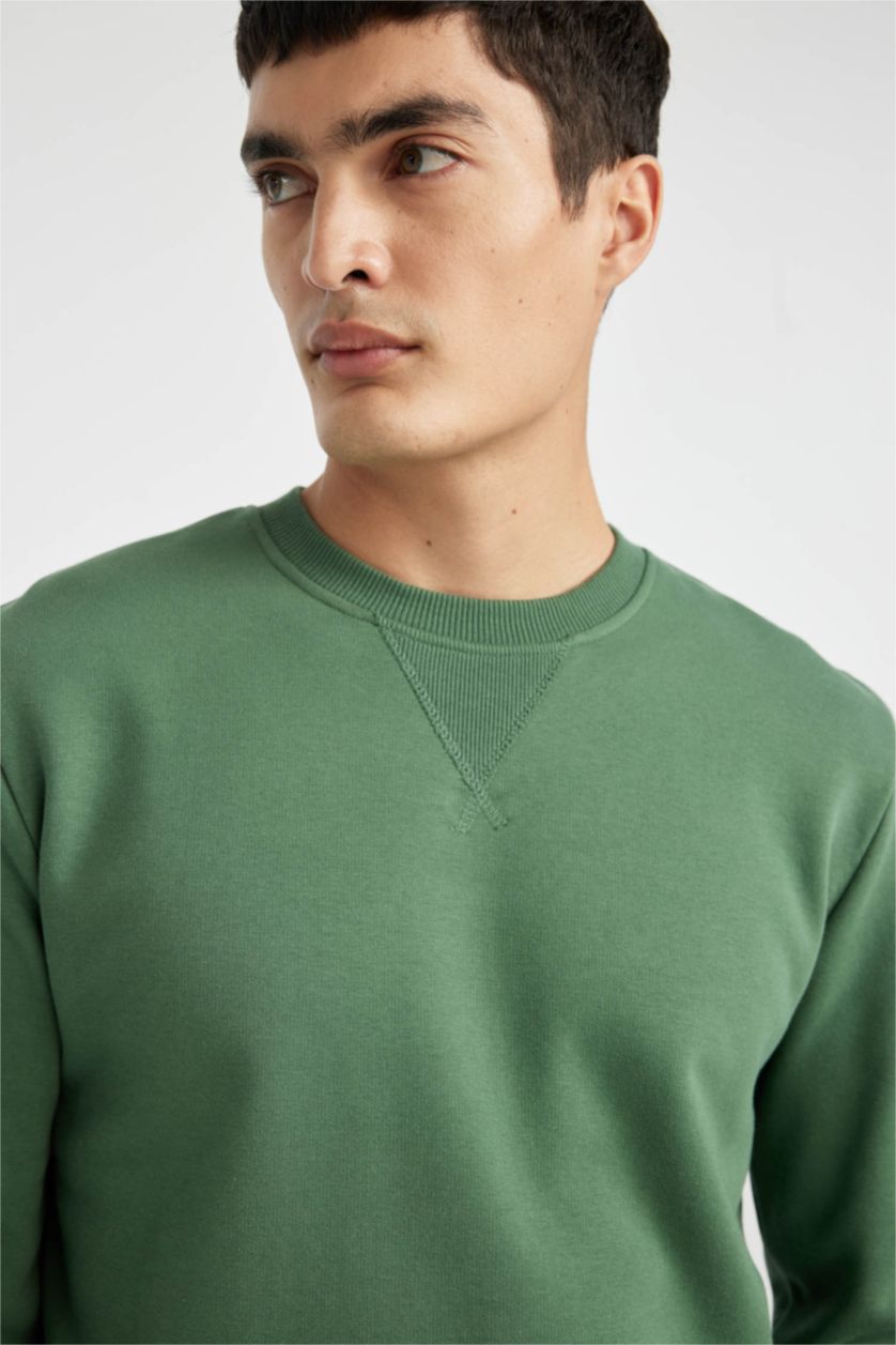 HOMME Vert Sweatshirt Coton Basique Coupe Régulière Col Rond