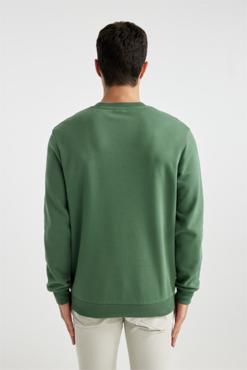 HOMME Vert Sweatshirt Coton Basique Coupe Régulière Col Rond