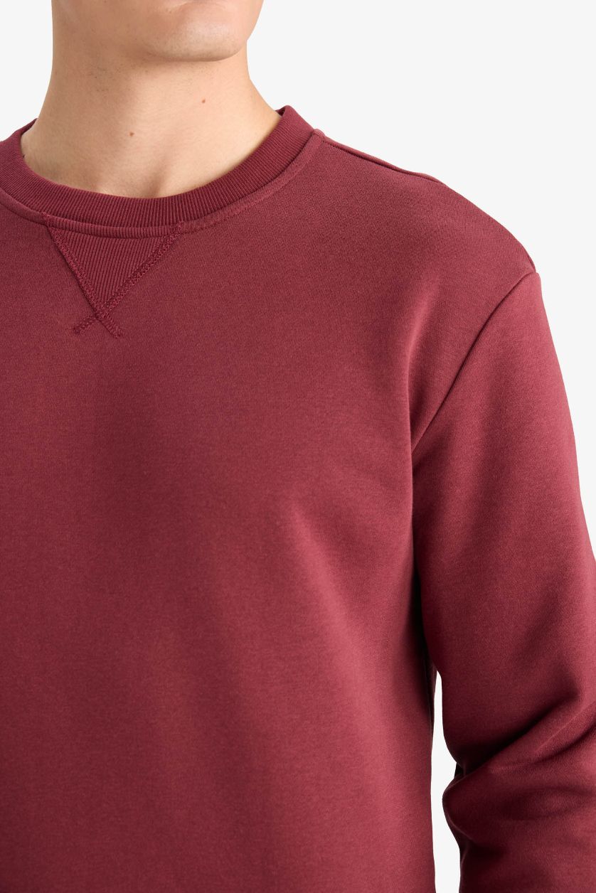 Erkek Bordo Regular Fit Bisiklet Yaka Basic Düz Kalın Sweatshirt